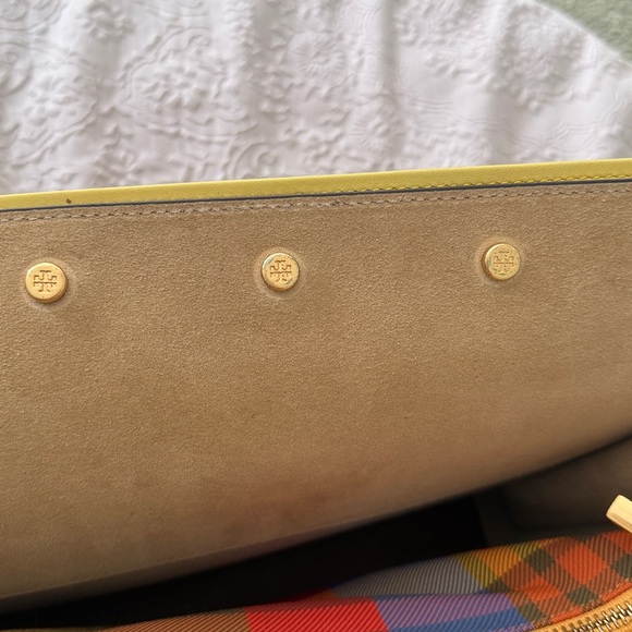 Tory Burch Lee Radziwill Raincoat Double Leather Bag Satchel Beige Yellow Bag - Picture 15 of 17